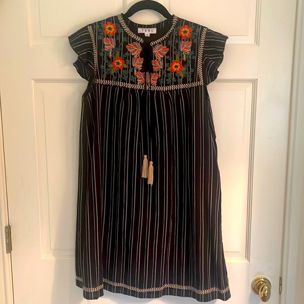THML Black and Cream Embroidered Mini Dress